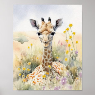 Póster Pintura de acuarela de jirafa