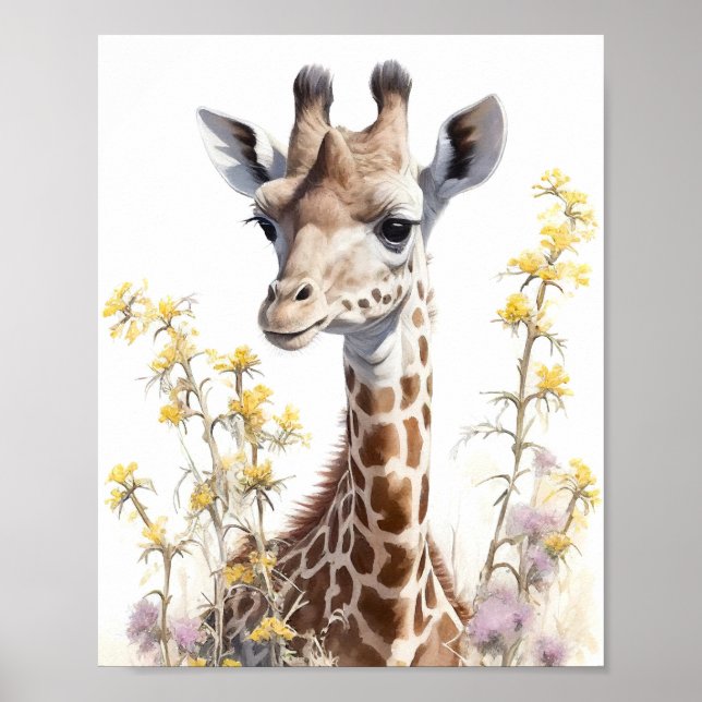 Póster Pintura de acuarela de jirafa (Frente)