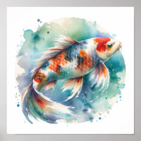 Pintura de acuarela de Koi Fish Art