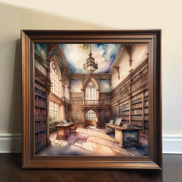 Póster Pintura de acuarela de la Biblioteca de Manor en I