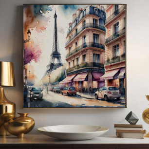Póster Pintura de acuarela de la calle parisina