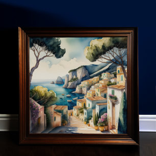 Póster Pintura de acuarela de la ciudad mediterránea euro