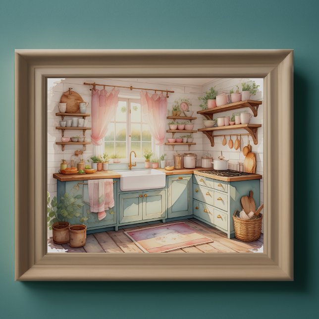 Póster Pintura de acuarela de la cocina de una granja (Subido por el creador)
