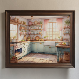 Póster Pintura de acuarela de la cocina de una granja