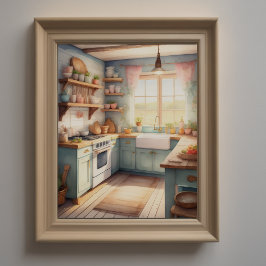 Póster Pintura de acuarela de la cocina de una granja