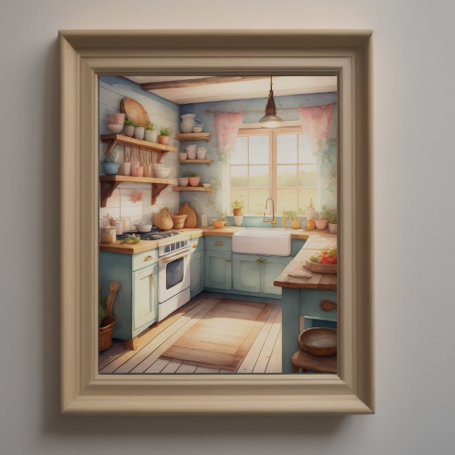 Póster Pintura de acuarela de la cocina de una granja (Subido por el creador)