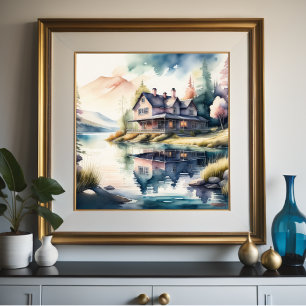 Póster Pintura de acuarela de Lake House