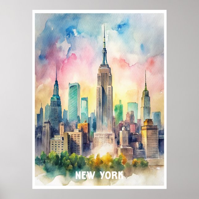 Póster Pintura de acuarela de Nueva York (Frente)