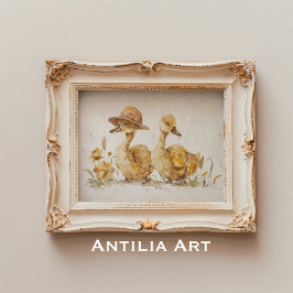 Póster Pintura de Acuarela de Patito Animal de Granja de 