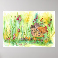 Pintura de acuarela de pollo Hen Rooster Art