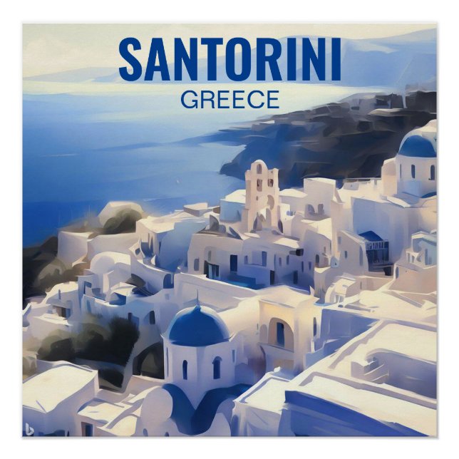 Póster Pintura de acuarela de Santorini Grecia (Anverso)