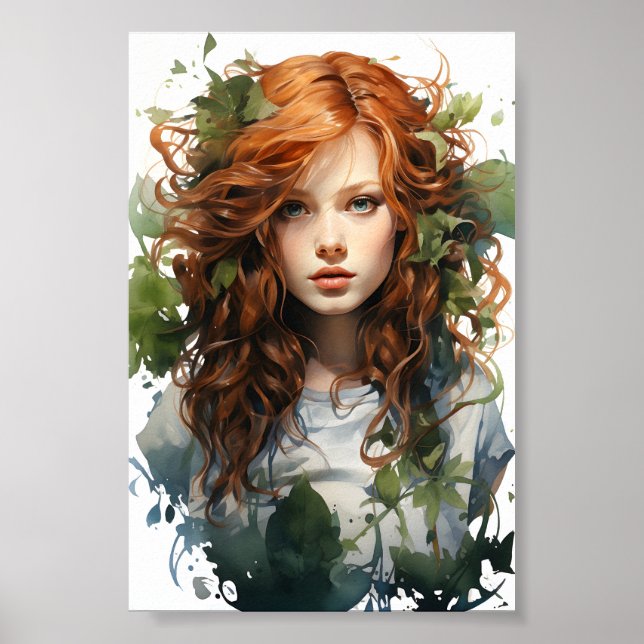 Póster Pintura De Acuarela De Un Chica De Haired (Frente)