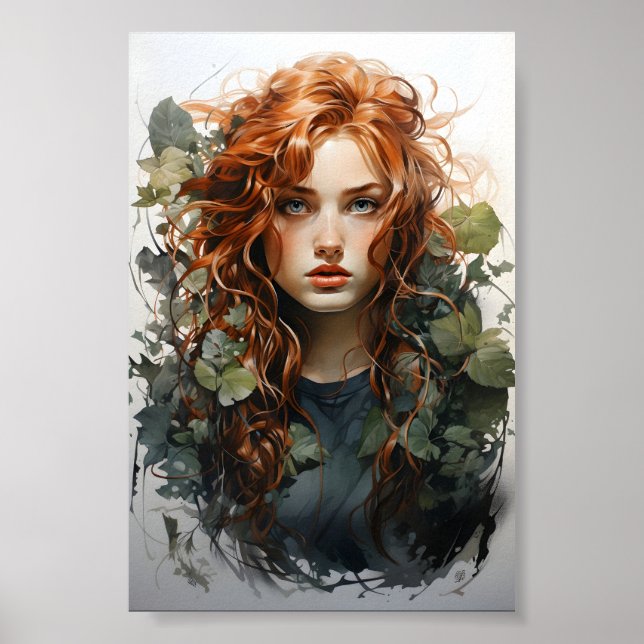 Póster Pintura De Acuarela De Un Chica De Haired (Frente)