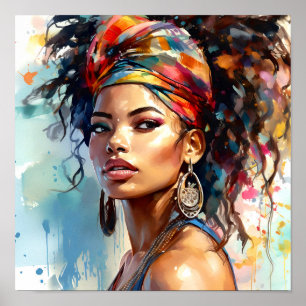 Póster Pintura de acuarela de una mujer afroamericana