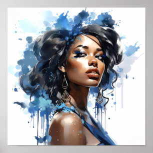 Póster Pintura de acuarela de una mujer afroamericana