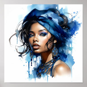 Póster Pintura de acuarela de una mujer afroamericana