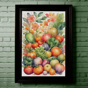 Póster Pintura de acuarela de verduras variadas
