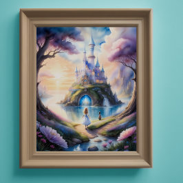 Póster Pintura de acuarela del castillo de Storybook