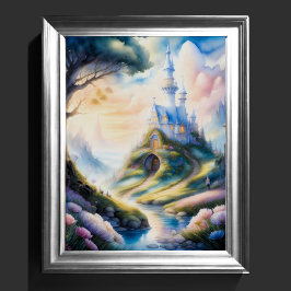 Póster Pintura de acuarela del castillo de Storybook