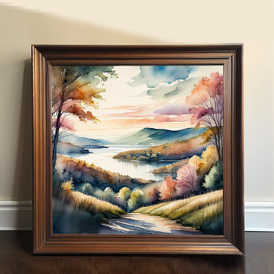Póster Pintura de acuarela del paisaje rural