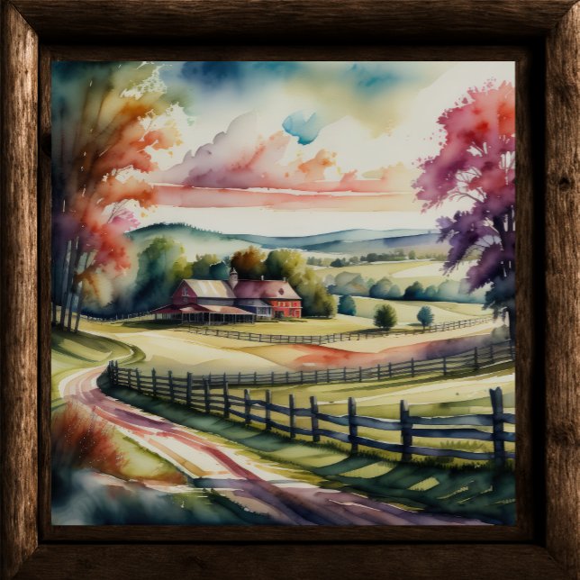 Póster Pintura de acuarela del paisaje rural (Subido por el creador)
