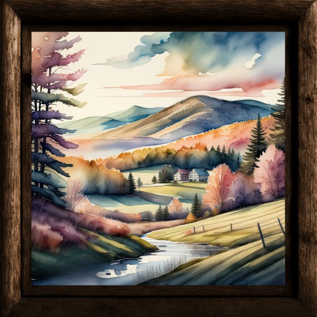 Póster Pintura de acuarela del paisaje rural (Subido por el creador)