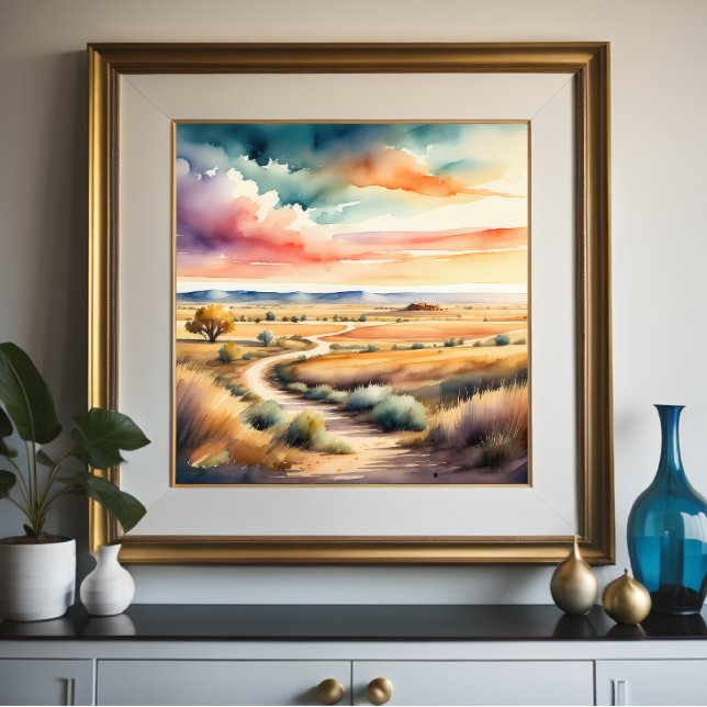 Póster Pintura de acuarela del paisaje rural (Subido por el creador)