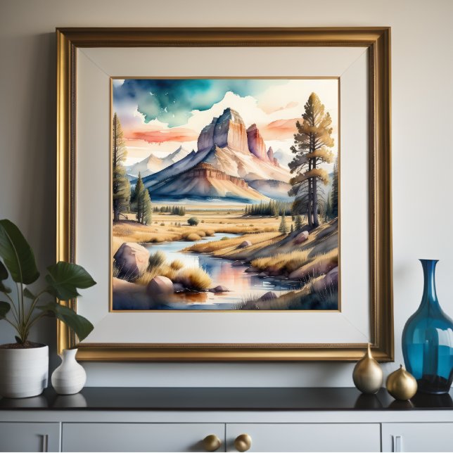 Póster Pintura de acuarela del paisaje rural (Subido por el creador)