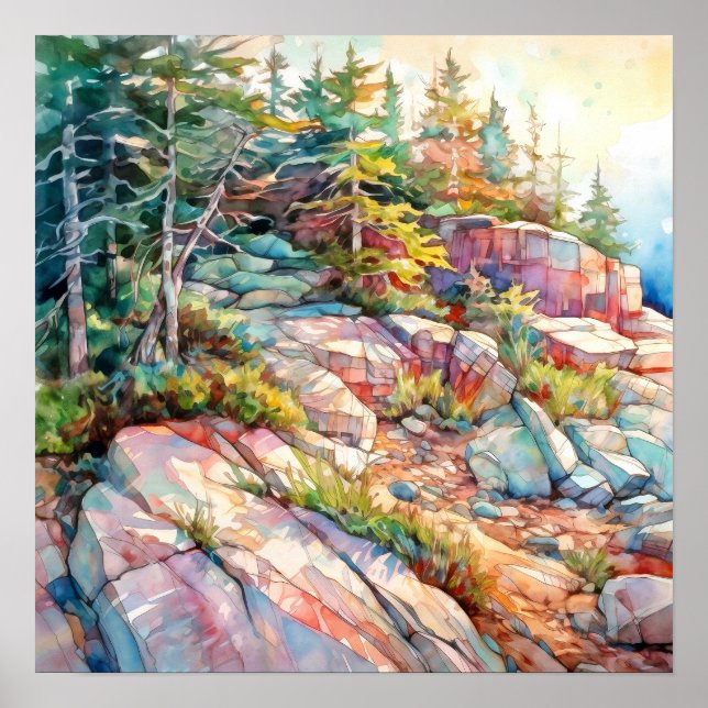 Póster Pintura de acuarela del Parque Nacional de Acadia (Frente)
