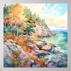 Póster Pintura de acuarela del Parque Nacional de Acadia