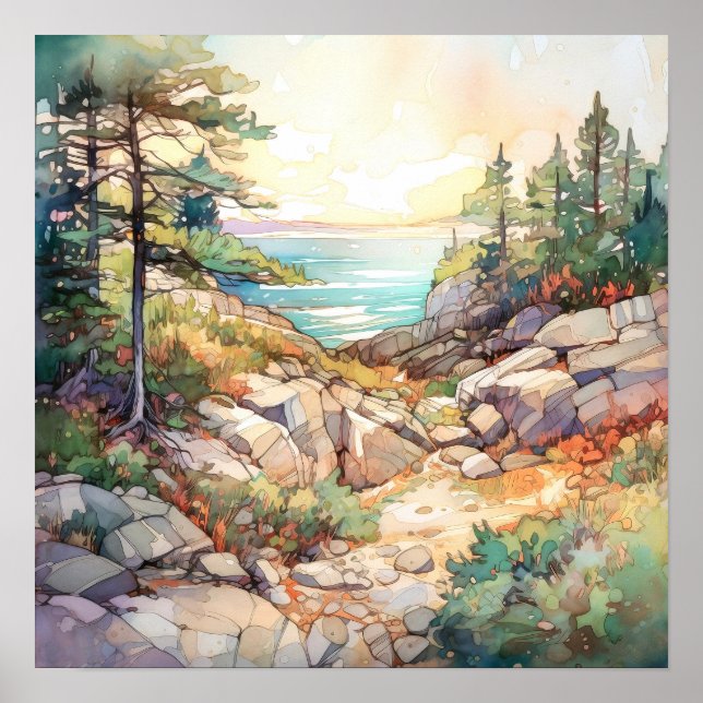 Póster Pintura de acuarela del Parque Nacional de Acadia (Frente)