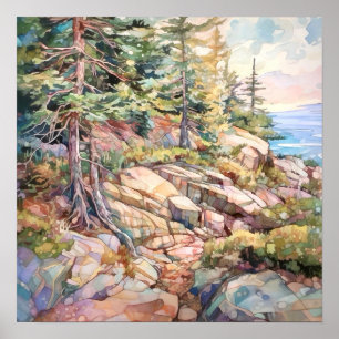 Póster Pintura de acuarela del Parque Nacional de Acadia