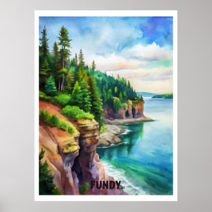 Póster Pintura de acuarela del Parque Nacional Fundy