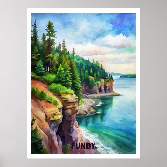 Póster Pintura de acuarela del Parque Nacional Fundy (Frente)