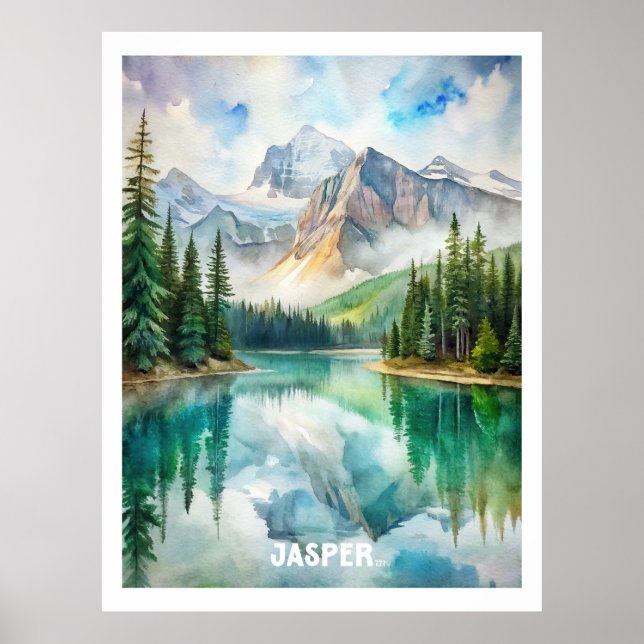 Póster Pintura de acuarela del Parque Nacional Jasper (Frente)