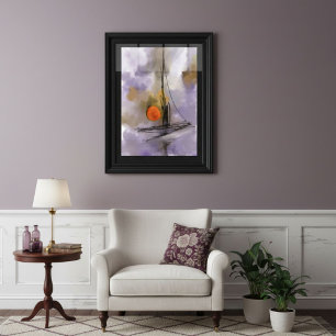 Póster Pintura de acuarela dibujada a mano barco en el to