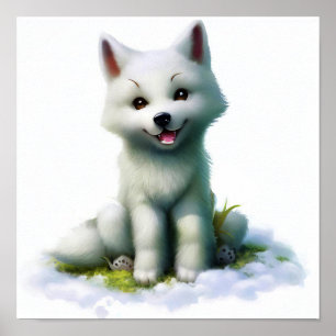 Póster Pintura de acuarela en 3D de un lobo ártico