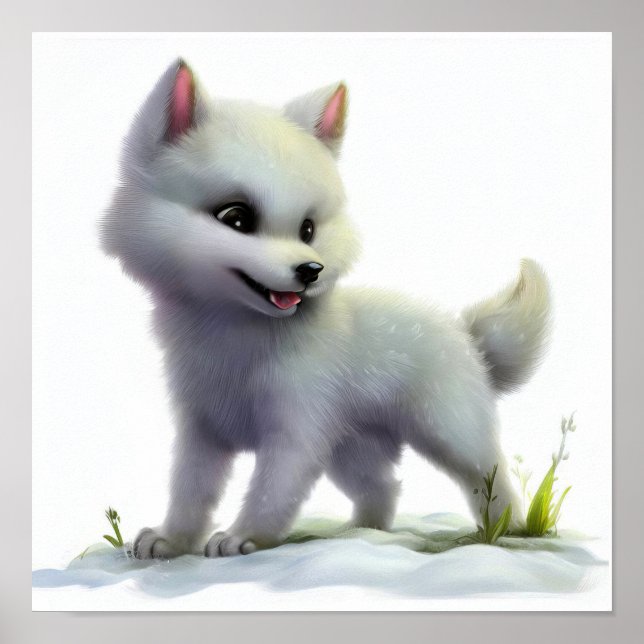 Póster Pintura de acuarela en 3D de un lobo ártico (Frente)