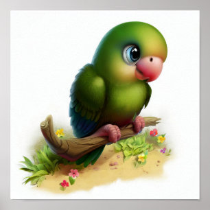 Póster Pintura de acuarela en 3D de un loro americano