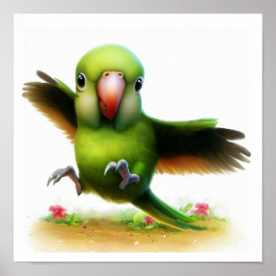 Póster Pintura de acuarela en 3D de un loro americano