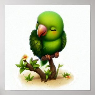 Póster Pintura de acuarela en 3D de un loro americano