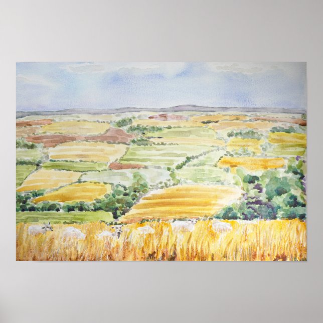 Póster Pintura de acuarela en el campo de Inglaterra (Frente)