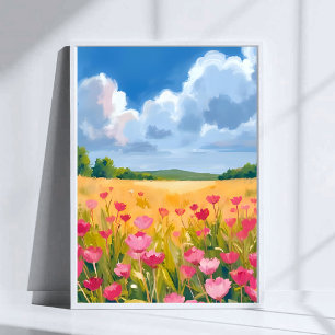 Póster Pintura de acuarela floral de campo de flores silv