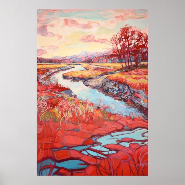 Póster Pintura de acuarela paisajística del país (Frente)