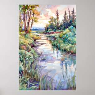 Póster Pintura de acuarela paisajística del país