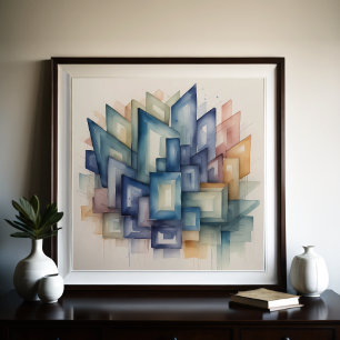 Póster Pintura de acuarela Resumen Geométrico Moderno 1:1