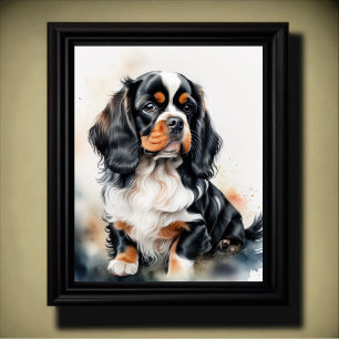 Póster Pintura de acuarela Rey Charles Cavalier Puppy
