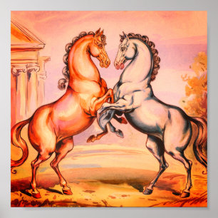 Póster Pintura de agua vintage Poster de caballos románti
