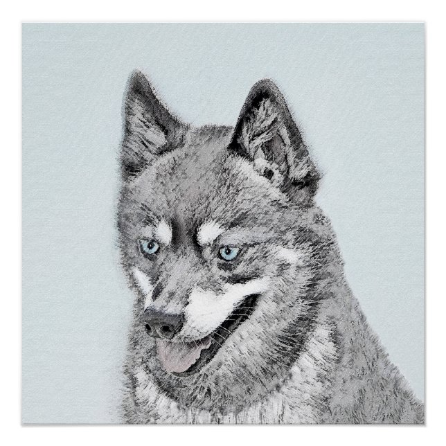 Póster Pintura de Alaskan Klee Kai - Arte Perro Original. (Anverso)