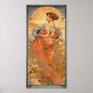 Póster Pintura de Alfonso Mucha - mujer que sostiene las